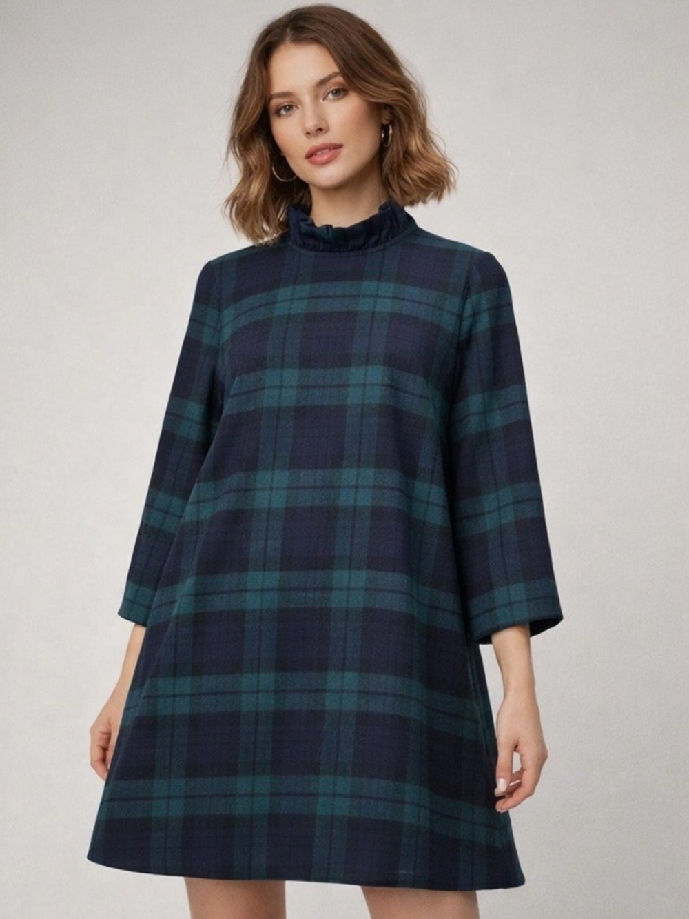 NWT Tuckernuck Wool Blend Blackwatch Plaid Swing Daphne Dress W/ Bow Size XL